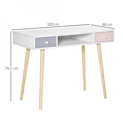 Mesa de Escritorio Infantil Mesa Consola con 1 Compartimento Abierto y 2 Cajones Estilo Nórdico para Estudio Entrada Dormitorio 100x48x76,5 cm Multicolor [1]
