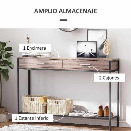 Consola Recibidor Estrecha Mesa Auxiliar Estrecha para Puerta de Entrada 120x30x81,5 cm Estilo Industrial Imitación Roble [3]