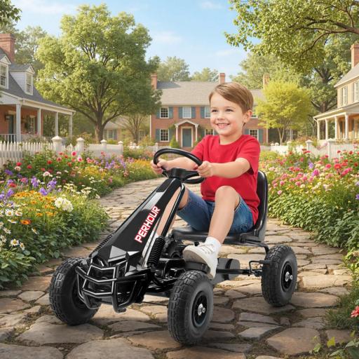  Kart a pédales Go-Kart para niños asiento regulable neumáticos EVA embrague manual y freno 110 x 61 x 62 cm negro