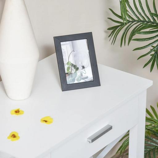 Mesa Consola Mesa de Recibidor Entrada con 2 Cajones y Estantes Inferiores Marco Metálico 105x40x76 cm Blanco [3]