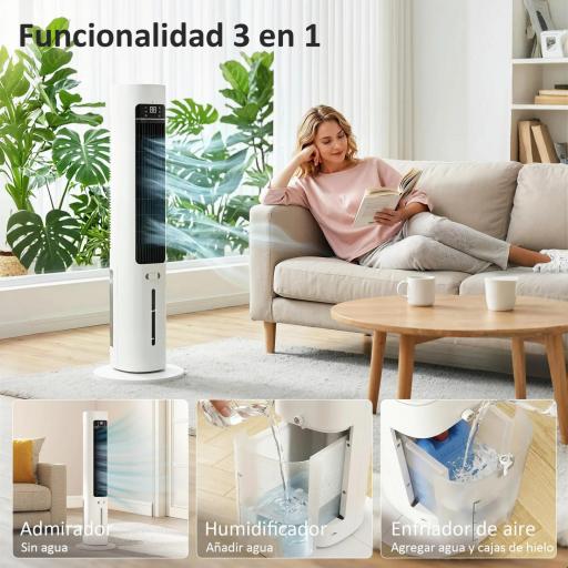 Climatizador Evaporativo 3 en 1 con Depósito de 3 L Oscilación 48° 3 Velocidades 3 Modos Temporizador 12h Blanco [5]