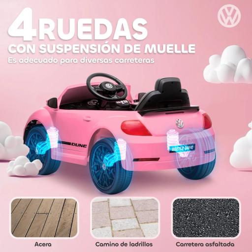 Coche Eléctrico para Niños de +3 Años Volkswagen Beetle con Batería 12V Mando a Distancia Faros Bocina y Música Rosa [5]