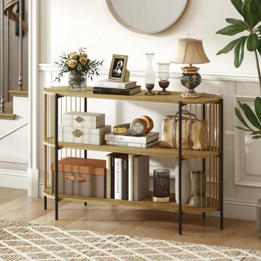 Mesa de Consola con Cuerda de Papel Trenzada a Mano Marco de Acero Estilo Bohemio 124x43,5x80 cm Natural