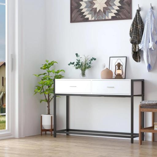 Mesa de Entrada con 2 Cajones y Pies Ajustables Estilo Moderno para Pasillo Salón 120x34x81 cm Blanco y Negro