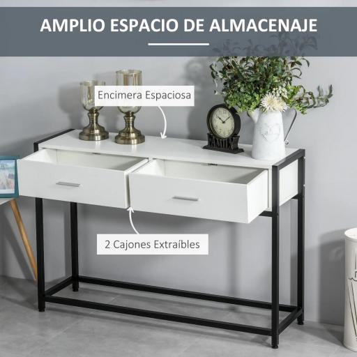 Mesa de Entrada con 2 Cajones y Pies Ajustables Estilo Moderno para Pasillo Salón 120x34x81 cm Blanco y Negro [6]