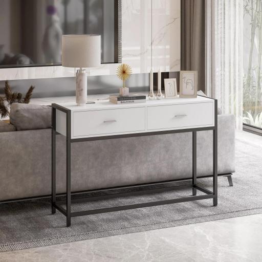 Mesa de Entrada con 2 Cajones y Pies Ajustables Estilo Moderno para Pasillo Salón 120x34x81 cm Blanco y Negro [7]