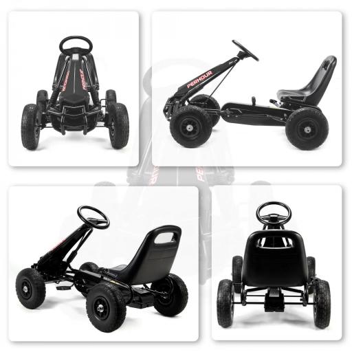 Kart a pédales Go-Kart para niños asiento regulable neumáticos EVA embrague manual y freno 110 x 61 x 62 cm negro [4]