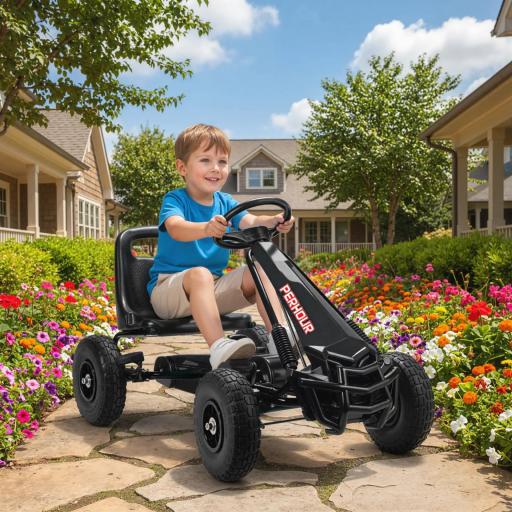  Kart a pédales Go-Kart para niños asiento regulable neumáticos EVA embrague manual y freno 110 x 61 x 62 cm negro [2]