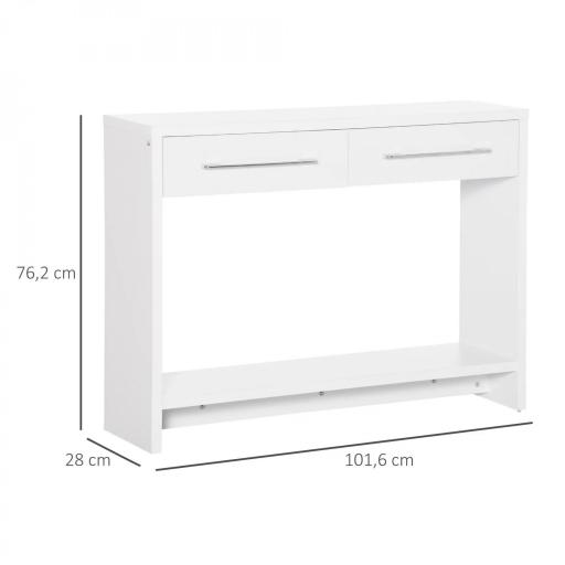 Mueble Recibidor de Entrada Mesa Consola con 2 Cajones y Estante para Pasillo Salón 101,6x28x76,2 cm Blanco [1]