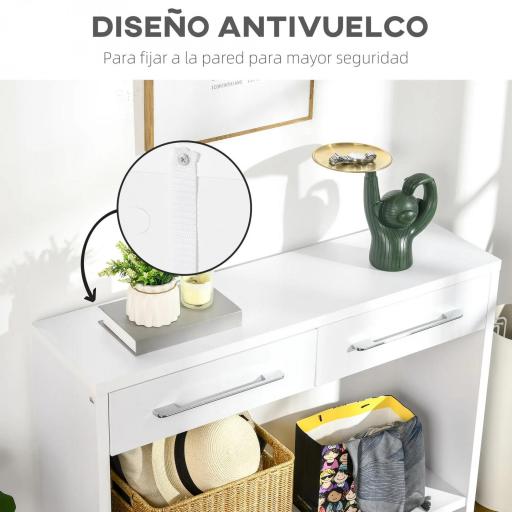 Mueble Recibidor de Entrada Mesa Consola con 2 Cajones y Estante para Pasillo Salón 101,6x28x76,2 cm Blanco [6]