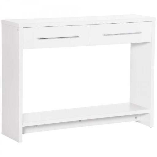 Mueble Recibidor de Entrada Mesa Consola con 2 Cajones y Estante para Pasillo Salón 101,6x28x76,2 cm Blanco [8]