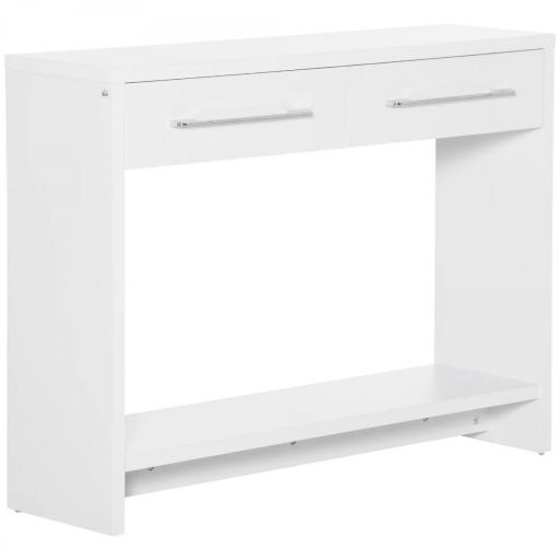 Mueble Recibidor de Entrada Mesa Consola con 2 Cajones y Estante para Pasillo Salón 101,6x28x76,2 cm Blanco [10]