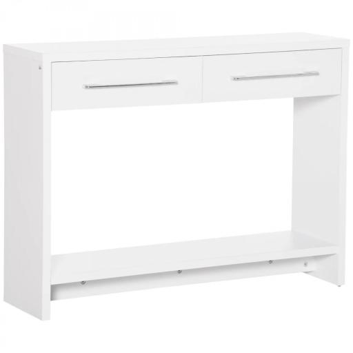Mueble Recibidor de Entrada Mesa Consola con 2 Cajones y Estante para Pasillo Salón 101,6x28x76,2 cm Blanco [9]