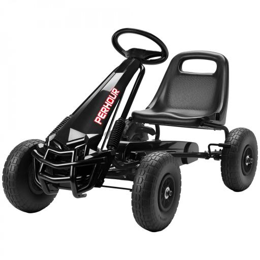  Kart a pédales Go-Kart para niños asiento regulable neumáticos EVA embrague manual y freno 110 x 61 x 62 cm negro [5]