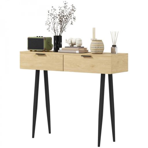 Mueble para Recibidor con 2 Cajones y Patas de Acero para Recibidor Entrada Pasillo 100x30x80,5 cm Roble [9]
