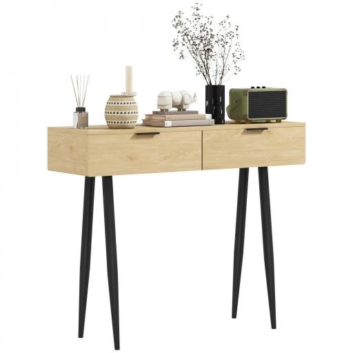 Mueble para Recibidor con 2 Cajones y Patas de Acero para Recibidor Entrada Pasillo 100x30x80,5 cm Roble [8]