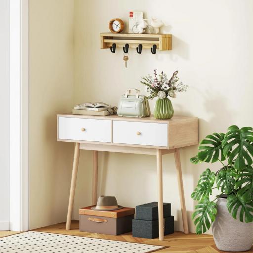 Mesa Consola con 2 Cajones Diseño Moderno en Roble y Blanco para Entrada Salón o Pasillo 86x35x75 cm