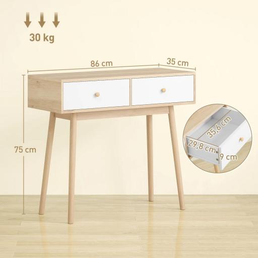Mesa Consola con 2 Cajones Diseño Moderno en Roble y Blanco para Entrada Salón o Pasillo 86x35x75 cm [1]