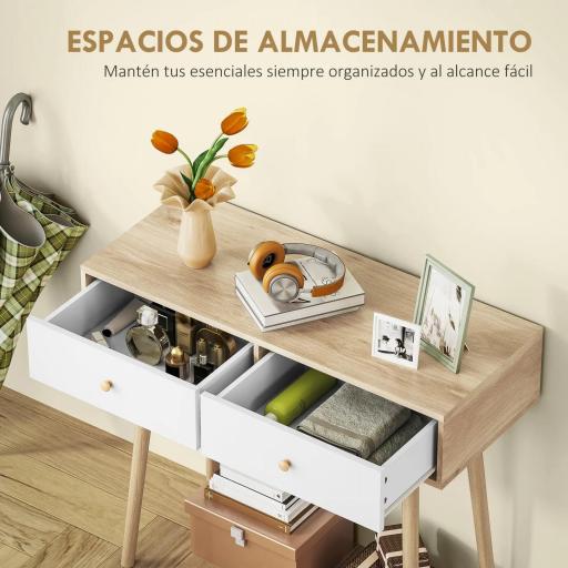 Mesa Consola con 2 Cajones Diseño Moderno en Roble y Blanco para Entrada Salón o Pasillo 86x35x75 cm [6]