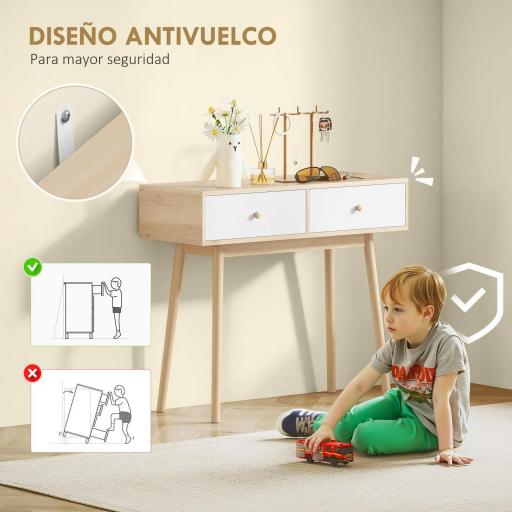 Mesa Consola con 2 Cajones Diseño Moderno en Roble y Blanco para Entrada Salón o Pasillo 86x35x75 cm [5]