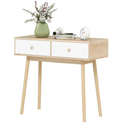 Mesa Consola con 2 Cajones Diseño Moderno en Roble y Blanco para Entrada Salón o Pasillo 86x35x75 cm [9]