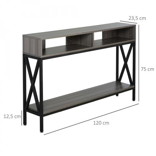 Mesa Consola Estilo Industrial Vintage con 3 Estantes y Marco Metálico para Entrada Pasillo 120x23,5x75 cm Gris y Negro [1]