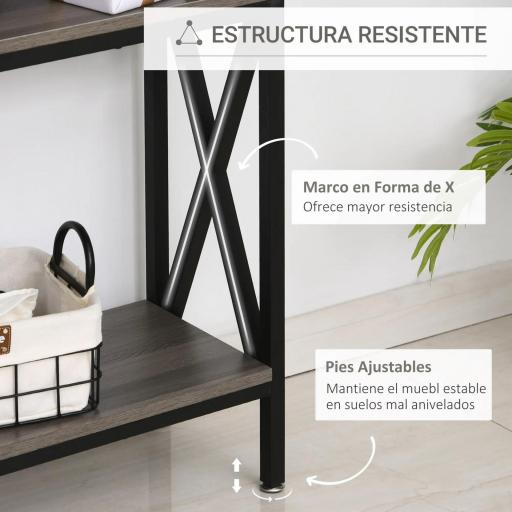 Mesa Consola Estilo Industrial Vintage con 3 Estantes y Marco Metálico para Entrada Pasillo 120x23,5x75 cm Gris y Negro [6]