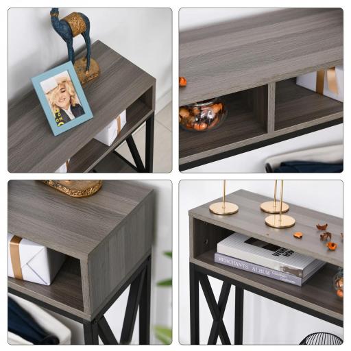 Mesa Consola Estilo Industrial Vintage con 3 Estantes y Marco Metálico para Entrada Pasillo 120x23,5x75 cm Gris y Negro [4]