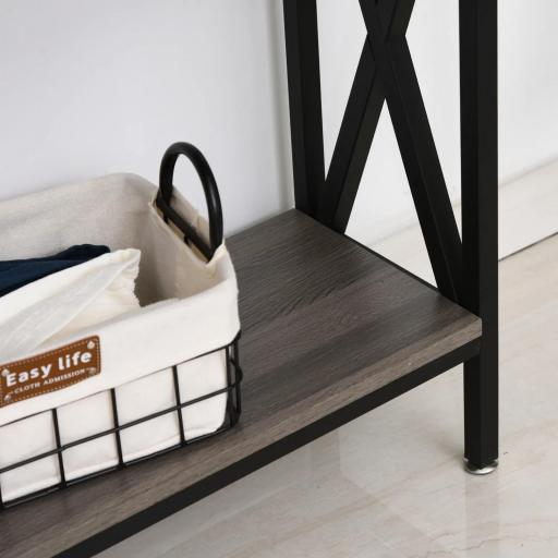 Mesa Consola Estilo Industrial Vintage con 3 Estantes y Marco Metálico para Entrada Pasillo 120x23,5x75 cm Gris y Negro [5]