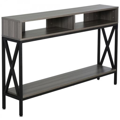 Mesa Consola Estilo Industrial Vintage con 3 Estantes y Marco Metálico para Entrada Pasillo 120x23,5x75 cm Gris y Negro [8]