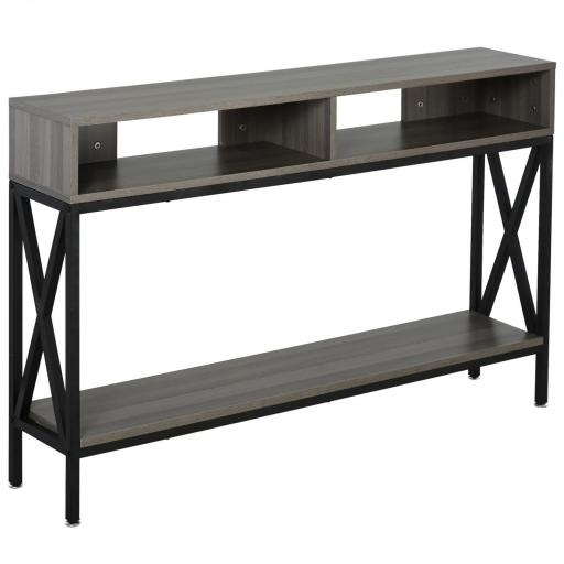 Mesa Consola Estilo Industrial Vintage con 3 Estantes y Marco Metálico para Entrada Pasillo 120x23,5x75 cm Gris y Negro [9]