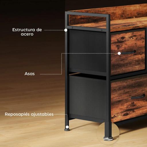 Cajonera de Tela con 5 Cajones y Marco Metálico Estilo Industrial para Salón Recibidor 98x29x63 cm Marrón Rústico [5]