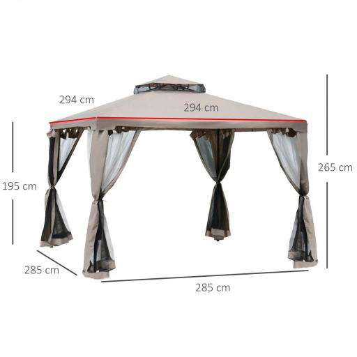 Cenador de Jardín 3x3 m Pabellón de Exterior con Doble Techo de Ventilación 4 Cortinas Mosquiteras Laterales con Cremallera 8 Orificios de Drenaje Gazebo para Fiestas Patio Marrón Pardo [1]