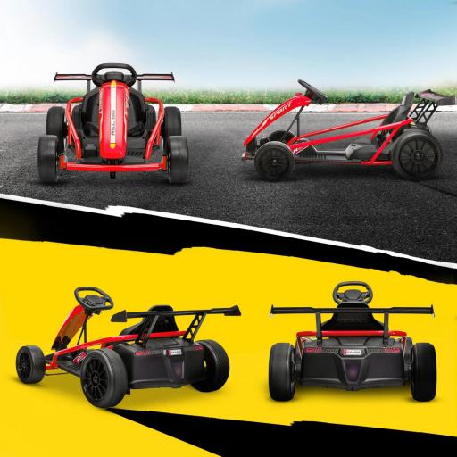 Coche eléctrico GoKart kart eléctrico para niños 2 x 24 V motores modo derrape a 13 km/h 119 x 77 x 54 cm rojo [2]