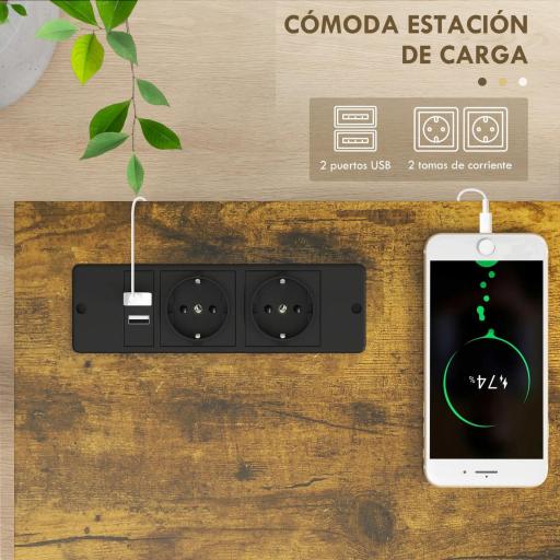 Mesa de Entrada de 2 Niveles con Estación de Carga 2 USB y Marco de Acero Mueble de Recibidor 100x24x75cm Marrón Rústico [7]