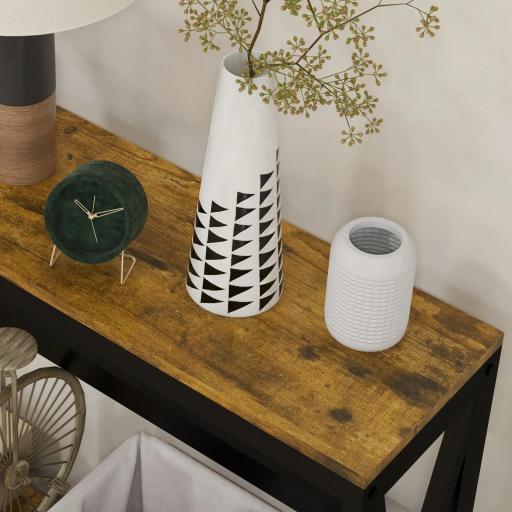 Mesa de Entrada de 2 Niveles con Estación de Carga 2 USB y Marco de Acero Mueble de Recibidor 100x24x75cm Marrón Rústico [3]