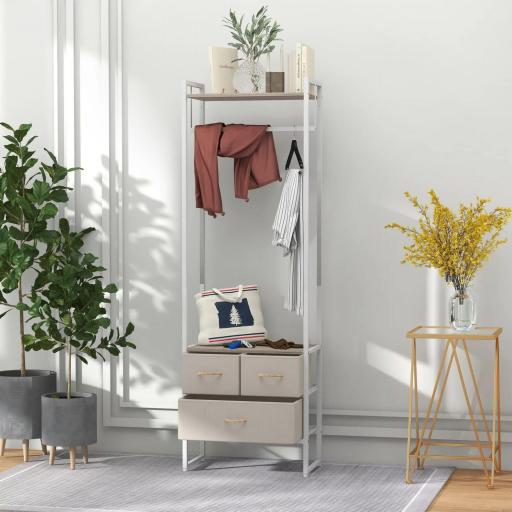 Perchero para Ropa Perchero Recibidor con 3 Cajones de Tela y Estante de Almacenamiento 58,5x30x178 cm Natural