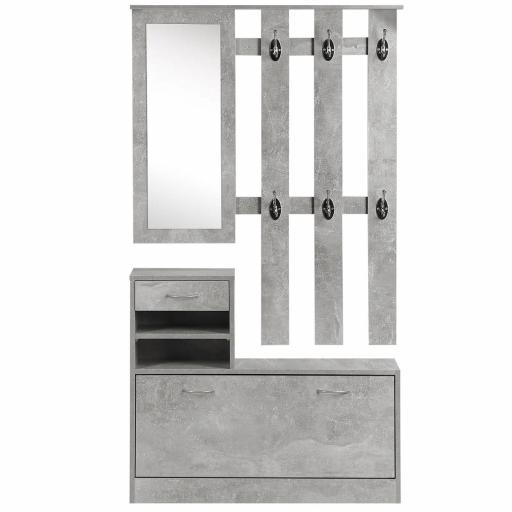 Recibidor de Entrada con Espejo Perchero y Zapatero Mueble de Recibidor de 2 Piezas con 6 Ganchos Estantes y Cajón Abatible para Pasillo Gris [9]