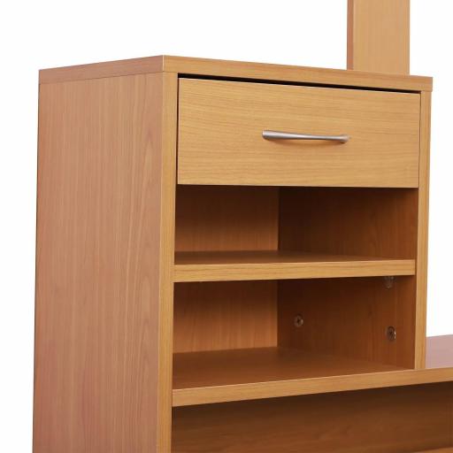 Recibidor de Entrada con Espejo Perchero y Zapatero Mueble de Recibidor de 2 Piezas con 6 Ganchos Estantes y Cajón Abatible para Pasillo Madera Marrón [5]