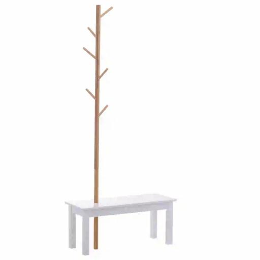 Perchero de Pie con Banco Colgador Tipo Árbol Moderno 6 Ganchos para Colgar Ropa Bolsa Pasillo Entrada Bambú y MDF 80x30x180cm [9]