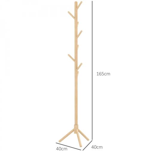 Perchero de Pie de Madera Forma de Árbol con 8 Ganchos para Colgar Ropa Bolsos en Pasillo Entrada 40x40x165 cm Natural [1]
