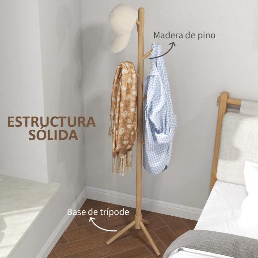 Perchero de Pie de Madera Forma de Árbol con 8 Ganchos para Colgar Ropa Bolsos en Pasillo Entrada 40x40x165 cm Natural [6]