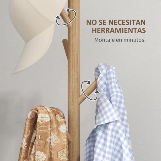 Perchero de Pie de Madera Forma de Árbol con 8 Ganchos para Colgar Ropa Bolsos en Pasillo Entrada 40x40x165 cm Natural [7]
