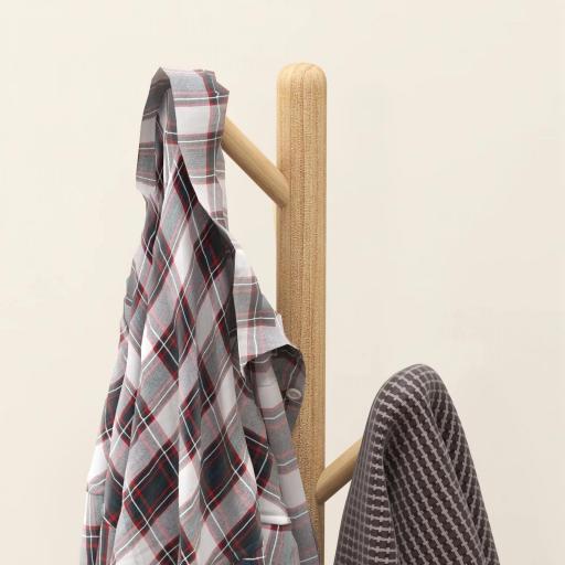 Perchero de Pie de Madera Forma de Árbol con 8 Ganchos para Colgar Ropa Bolsos en Pasillo Entrada 40x40x165 cm Natural [3]