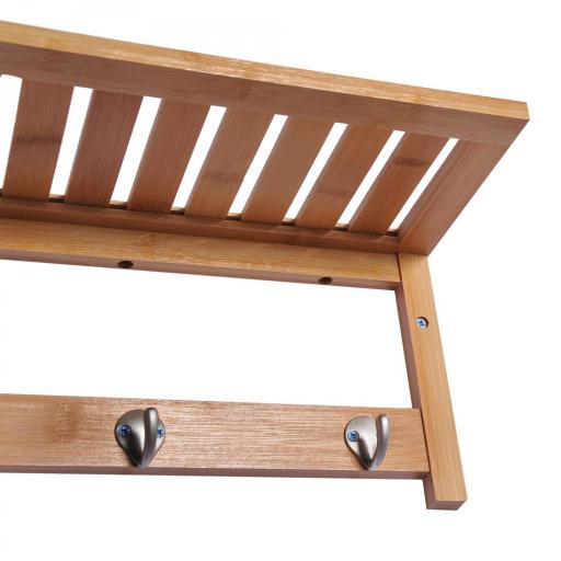 Perchero de Pared de Bambú Estante Toallero de pared 4 Ganchos para Entrada Salón Baño Pasillo Dormitorio 50x16x17,5 cm Carga 5kg [7]