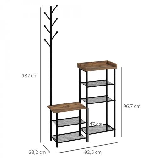Perchero con Zapatero Industrial con 5 Estantes y 6 Ganchos para Colgar Bolsos Ropa 92.5x28.2x182 cm Marrón Rústico [1]
