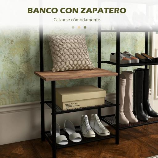 Perchero con Zapatero Industrial con 5 Estantes y 6 Ganchos para Colgar Bolsos Ropa 92.5x28.2x182 cm Marrón Rústico [2]