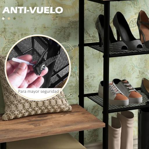 Perchero con Zapatero Industrial con 5 Estantes y 6 Ganchos para Colgar Bolsos Ropa 92.5x28.2x182 cm Marrón Rústico [3]