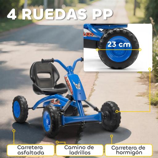 Kart Pedales Go Kart con Ruedas PP Marco de Acero Carga 30 kg para Niños y Niñas de 2-5 Años Azul [3]