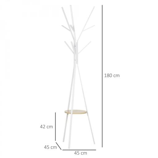 Perchero de Pie Forma de Árbol Perchero para Ropa de Metal con 9 Ganchos y Estante Perchero Vintage 45x45x180 cm Blanco [1]